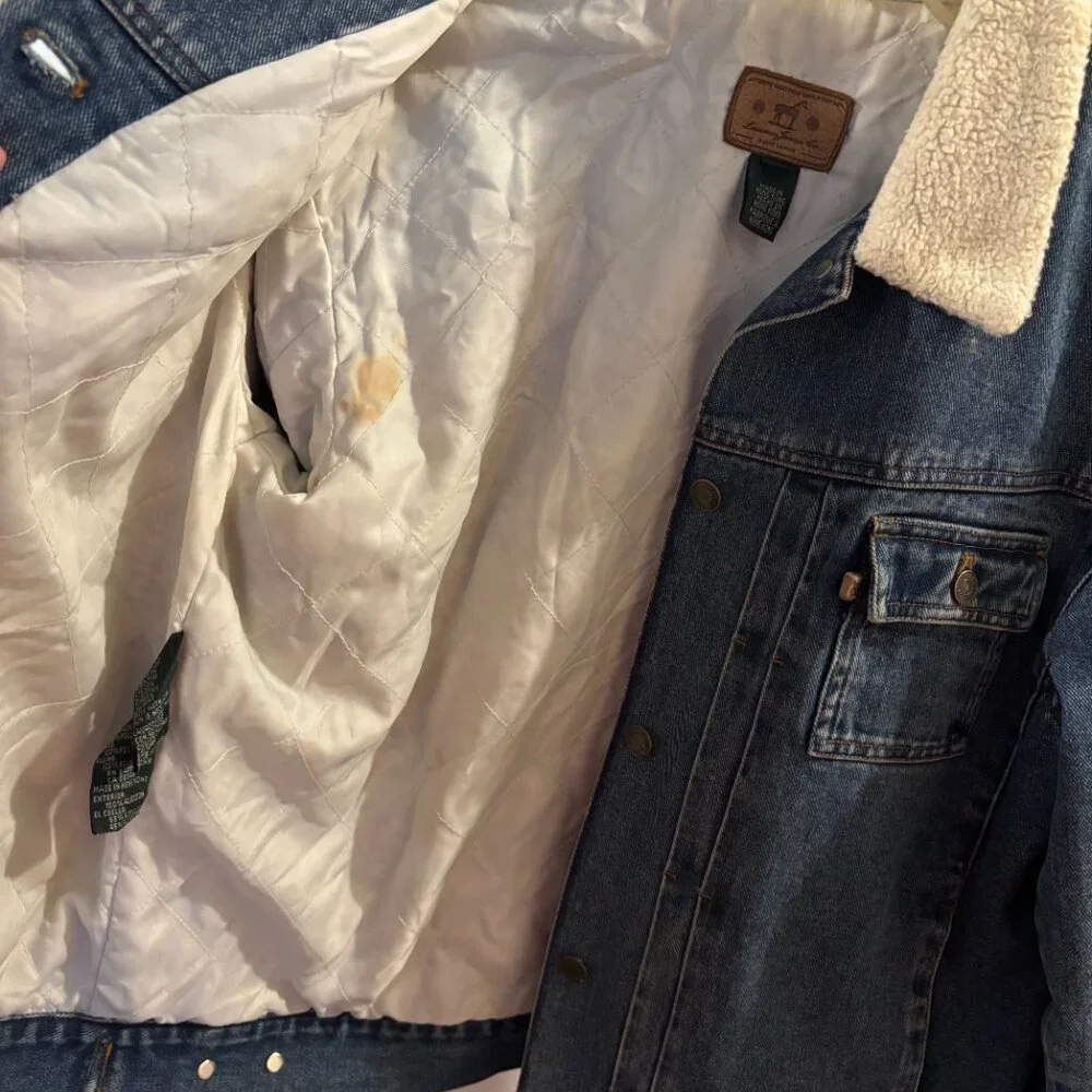Vintage Ralph Lauren Sherpa Collar Denim Jacket ~ Med ~ Equestrian ~ Lauren Jean - Picture 5 of 7